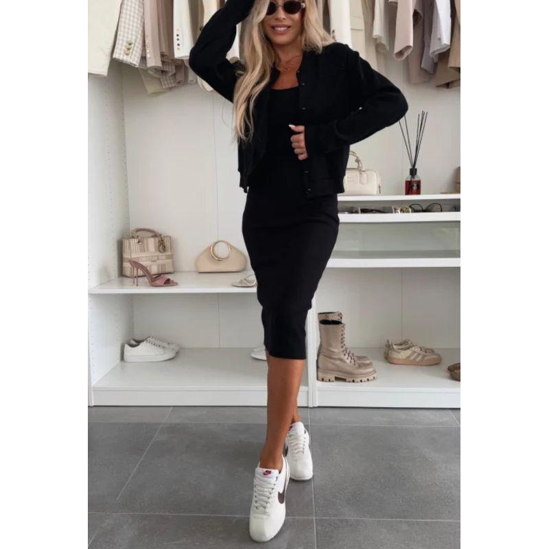 

2025 Summer Solid Sling Dress Cardigan Outerwear Top Long dress Two-piece Set Black 2XL