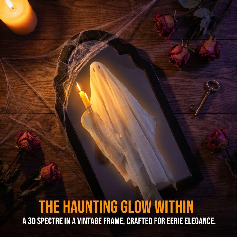 Glowing LED Mirror Decor Battery Operated Glowing Ghost Decor Halloween Wall Decor Haunted Mansion