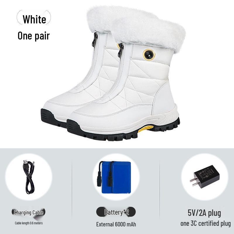 Rechargeable Electric Heated Wool Snow Boots for Women - Warm Cotton Shoes with Heating Insoles.
