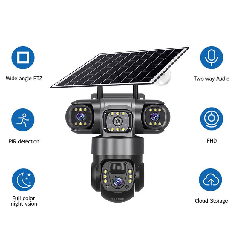 4G Three-Lens Solar Surveillance Camera with Triple-Screen View