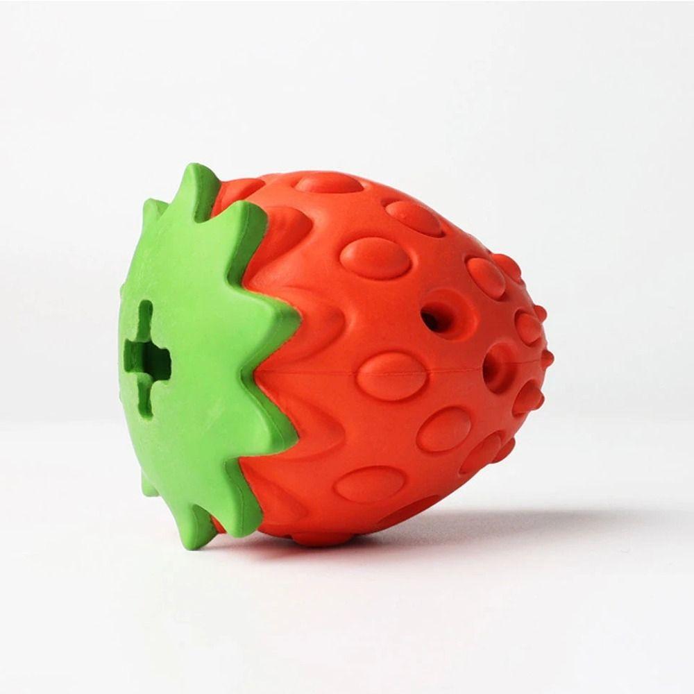Strawberry Shaped Dog Chew Tooth Cleaning Interactive Dog Food Leaking Ball Bite Resistant Rubber Dog Grinding Teeth
