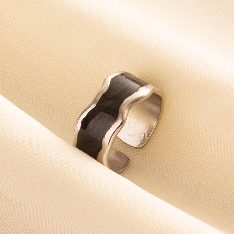Punk Vintage Black Enamel Ring Stainless Steel Open Rings For Women Men Jewelry Fire Evil Eye Bague Acier Inoxydables Femme Gift