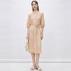 19mm Golden Crown Wrinkle] 26 Spring/Summer Design Sense Round Neck Waist for Slimming Mulberry Silk Dress