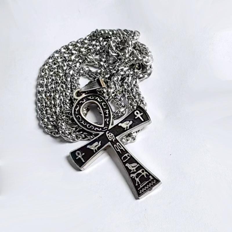 Ancient Egypt Cross-Pendant Necklace Animal Amulet-Charm Clavicle Chain Personality Stainless Steel Chain Jewelry Gift