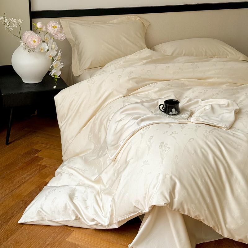 100 Long-Staple Cotton 4Pcs Set, High-End Jacquard Embroidery Bedding 4Pcs Set
