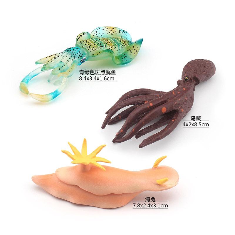 Simulation Of 3 Solid Marine Animal Models Sea Rabbit Squid Green Spotted Squid Static Model Toys