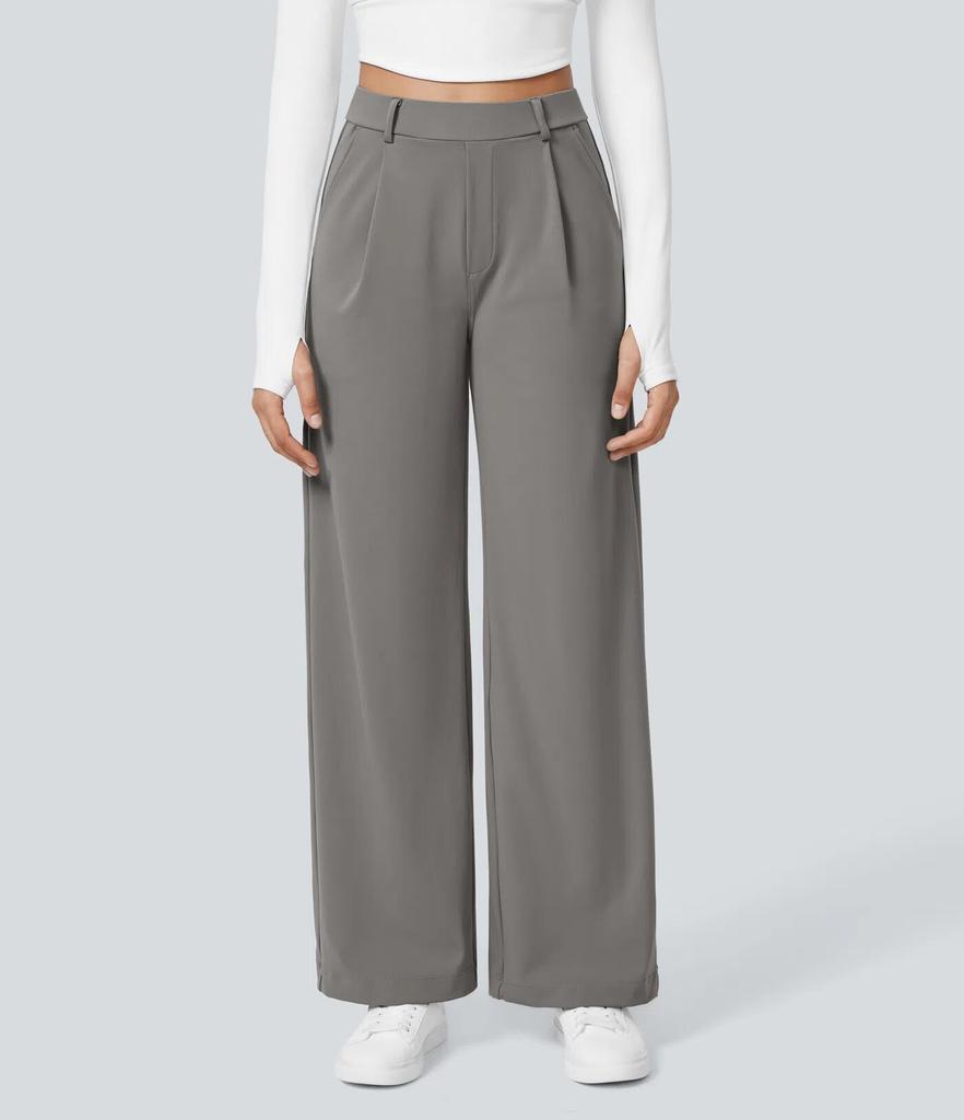 Women's High Waist Pleated Wide Leg Trousers