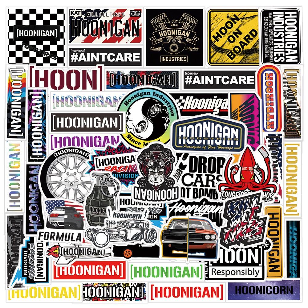 10/52 Pezzi Adesivi Hoonigan Hoonigan Auto da Corsa JDM Adesivi Graffiti per Fai da Te Bagagli Laptop Skateboard Moto Bicicletta Adesivo