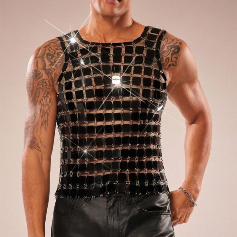 Metallic Mirror Tile Body Jewelry Top Open Grid Styling Accent for Festival Party Clubwear and Stage Styling Looks