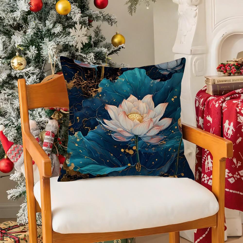 Beautiful Lotus In Summer Pillow Case Silky Short Plush With Invisible Zipper Dustproof Sofa Cushion Cover For Home Decor