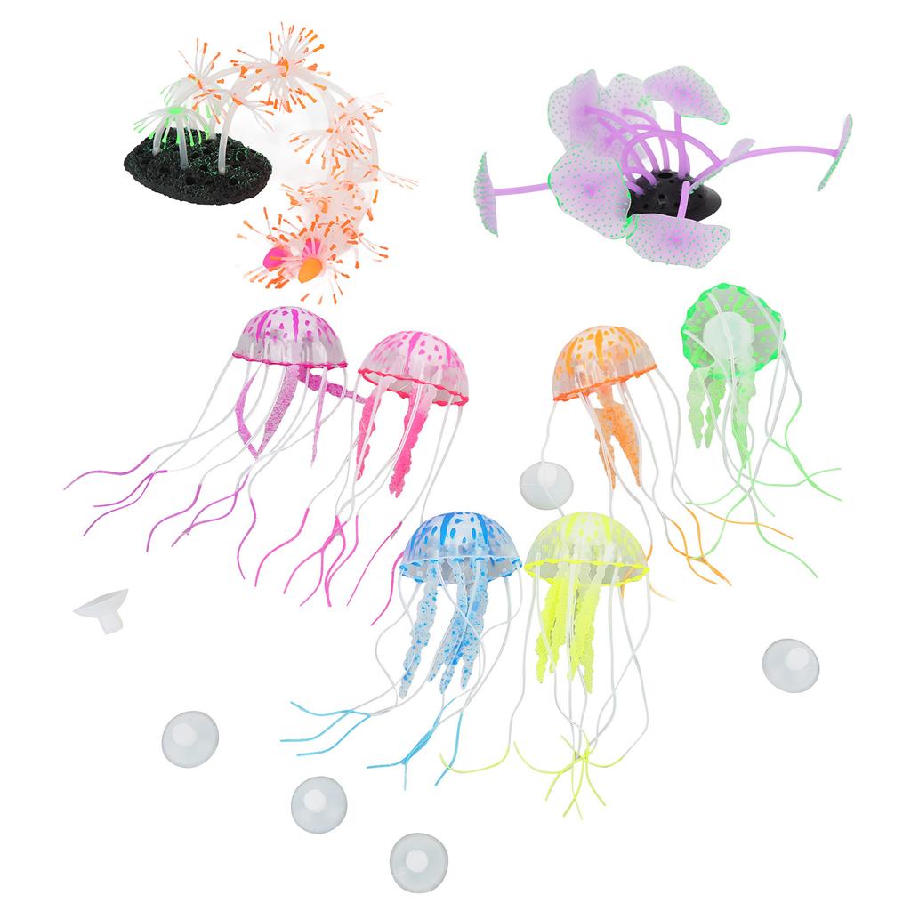 8pcs Aquarium Glowing Decoration Silicone Artificial Plant Fish Tank Jellyfish Coral Ornament