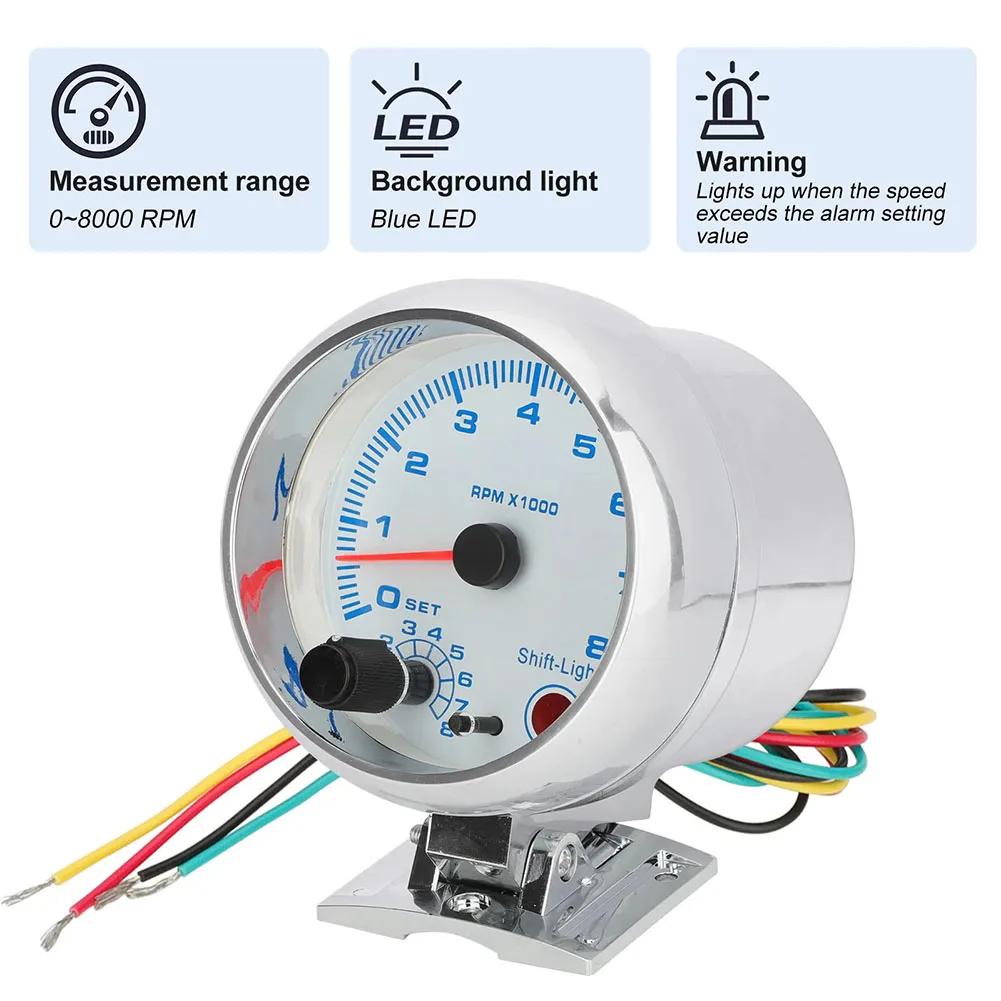 Tachometer LED Shift Light 0-8000 RPM 3.75" 12V Car Tachometer Gauge With LED Shift Light Car Tachometer Gauge