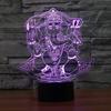 Ganesha 3D Illusion Night Light Touch Table Desk Lamp with Remote Control 16 Colors Optical USB LED Night Light for Kids Gift Room Decoration