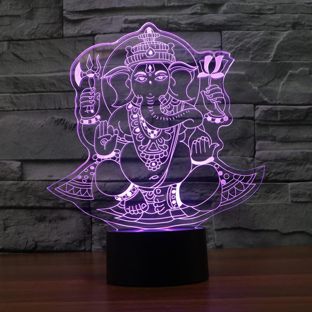 Ganesha 3D Illusion Night Light Touch Table Desk Lamp with Remote Control 16 Colors Optical USB LED Night Light for Kids Gift Room Decoration