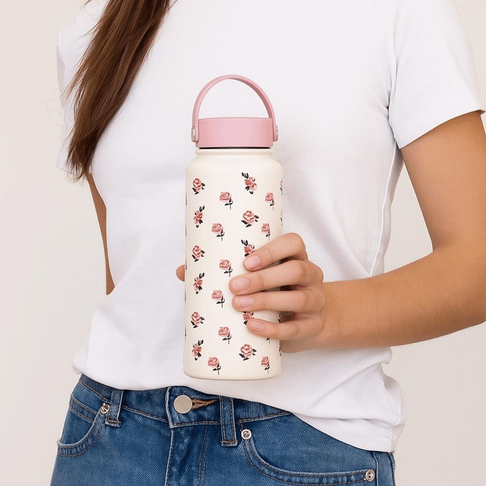 1L Insulated Water Bottle INS Floral Thermal Cup Gift Thermal Water Bottle Office