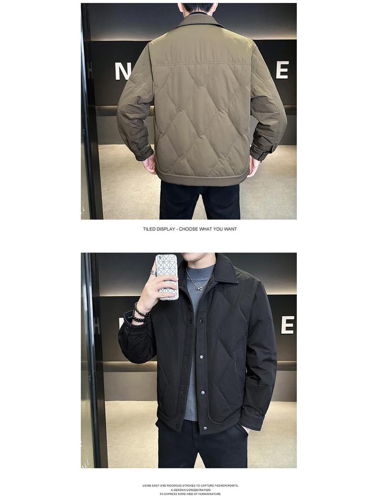 Men's Winter Lightweight Trendy Korean-Style Casual Down Jacket with Shirt Collar.
