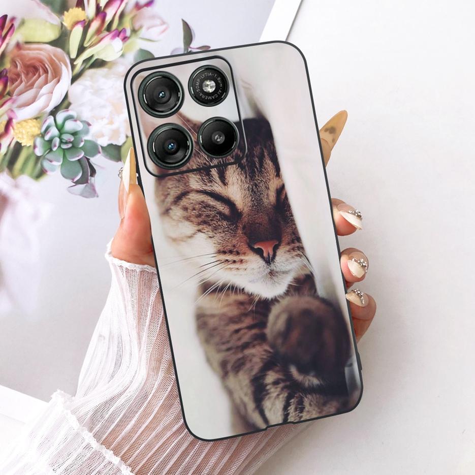 For Motorola Moto G57 Power Case XT2537-5 Cute Cat Flowers Painted Cover Soft TPU Phone Cases For Moto G67 Power G57Power Fundas