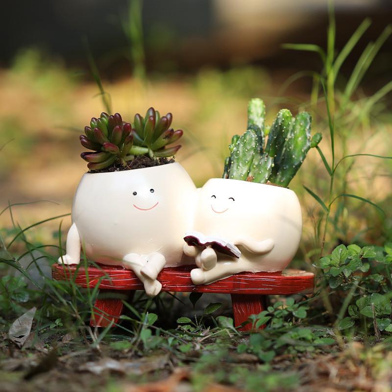 Mother Daughter Reading Succulent Flower Pot Resin Decor For Home Garden Gift