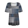 T-Shirts für Damen, plissiert, quadratischer Ausschnitt, elegante, lässige Blusen, bedruckt, kurzärmelig, Sommeroberteile, lockere Passform