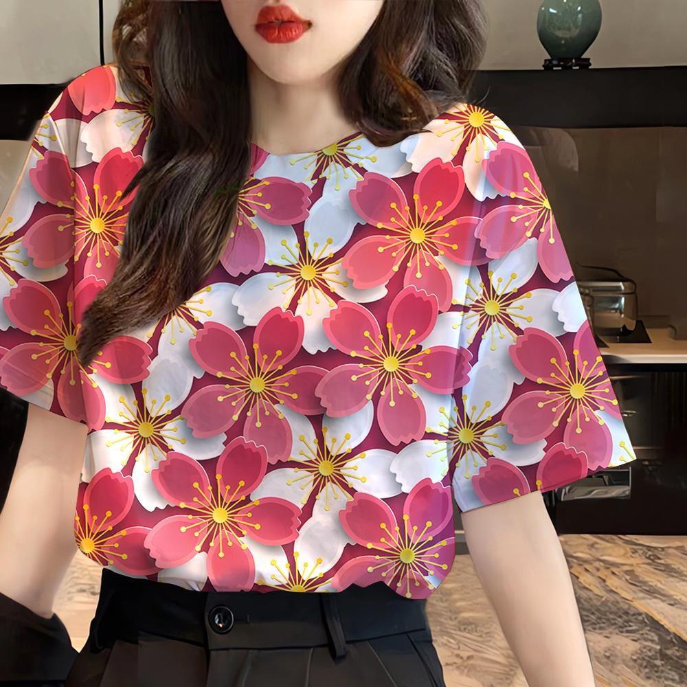 Summer Beautiful Flower 3D Print T-shirts Women Streetwear Fashion Casual Y2k Short Sleeve T Shirt O-neck Tees Tops Clothing