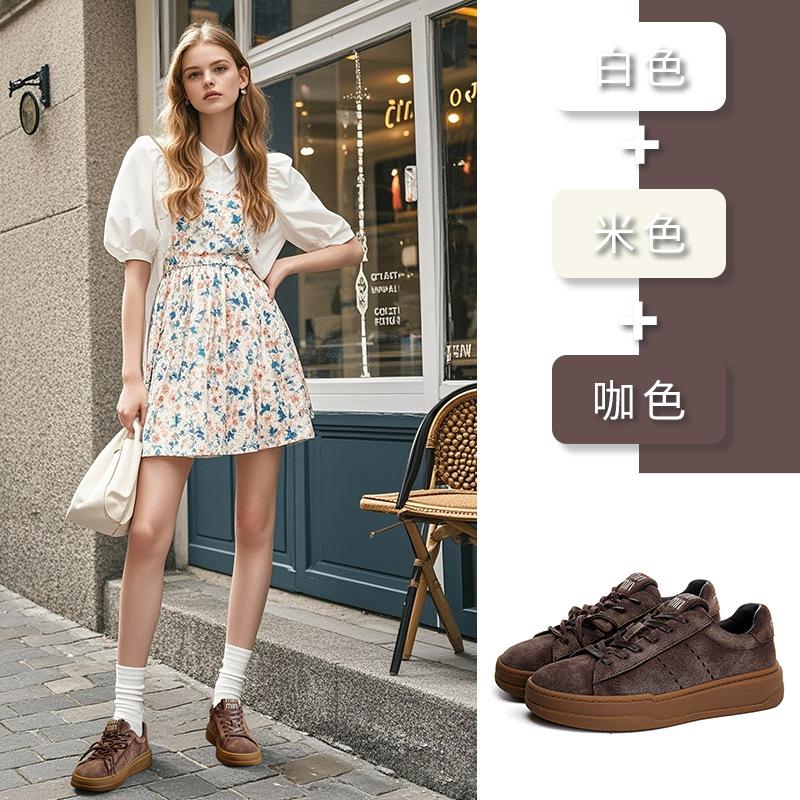 Leather retro women's shoes 2025 spring new thick-soled fashion little white shoes women's casual single shoes versatile sports board shoes