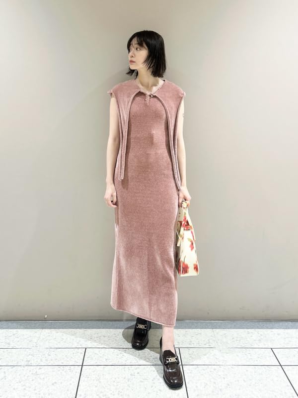 Lily Brown Bowtie Knit Hoodie Dress Pink (LWNO251058) Women's