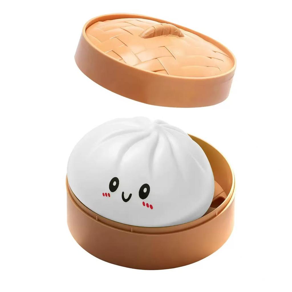 Colorful Dumpling Squishy Stress Relief Balls with Steamer Reusable Rebound Squeeze Reliever Toys Dough Ball  Home Office Gifts
