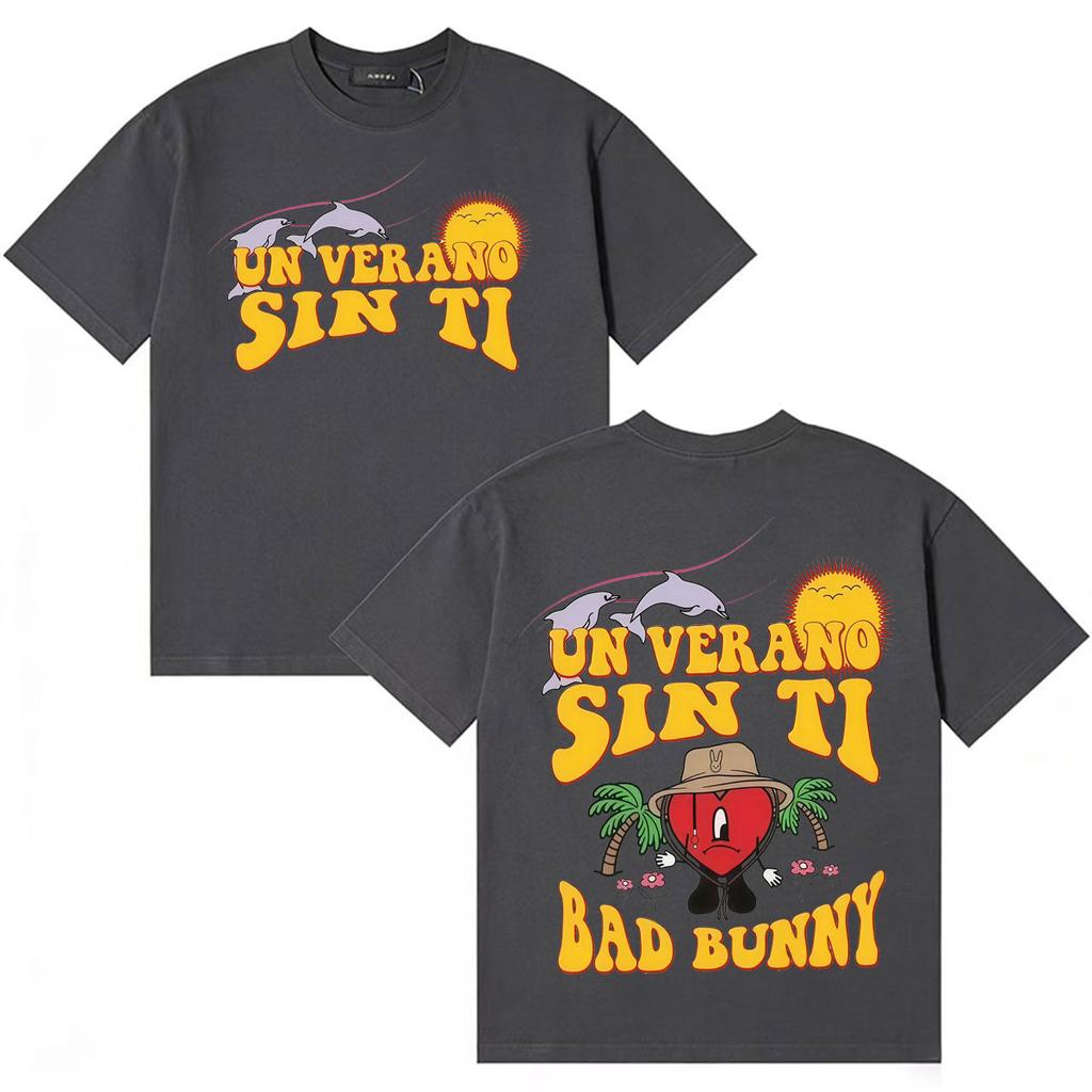 Bad Bunny UN VERANO SIN TI Classic Graphic Unisex T Shirt Unisex Hip Hop T Shirts Album Double Sided Print ONeck Short Sleeve Tee