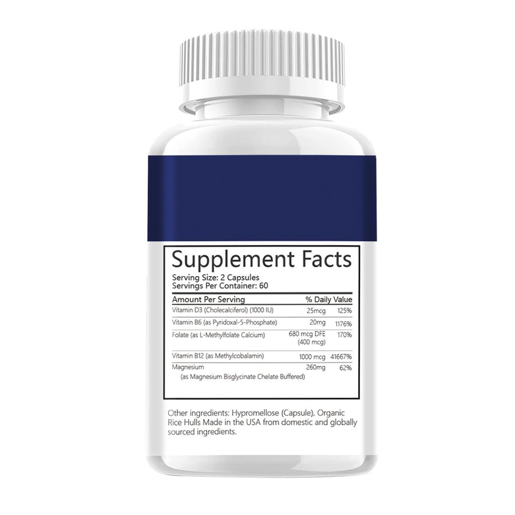 Vitamin-B-Kapseln, enthaltend die Vitamine D3, B6, B12 und einen Glycin-Magnesium-Komplex, 120 Kapseln.