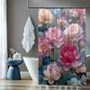 1Pc Floral Shower Curtain Large For Lotus Pattern Bathroom Decoration Polyester Fabric With 12 Hooks 70. 8X70. 8 Inch