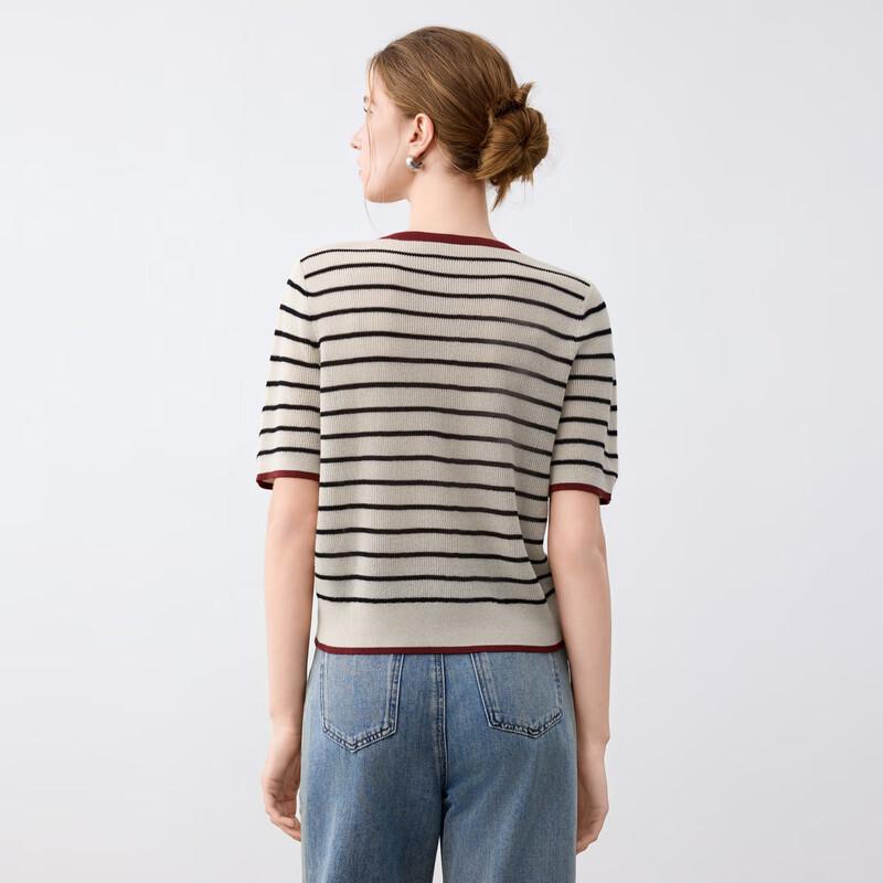 Elva' Island Women's Striped Knit Short Sleeve Cardigan