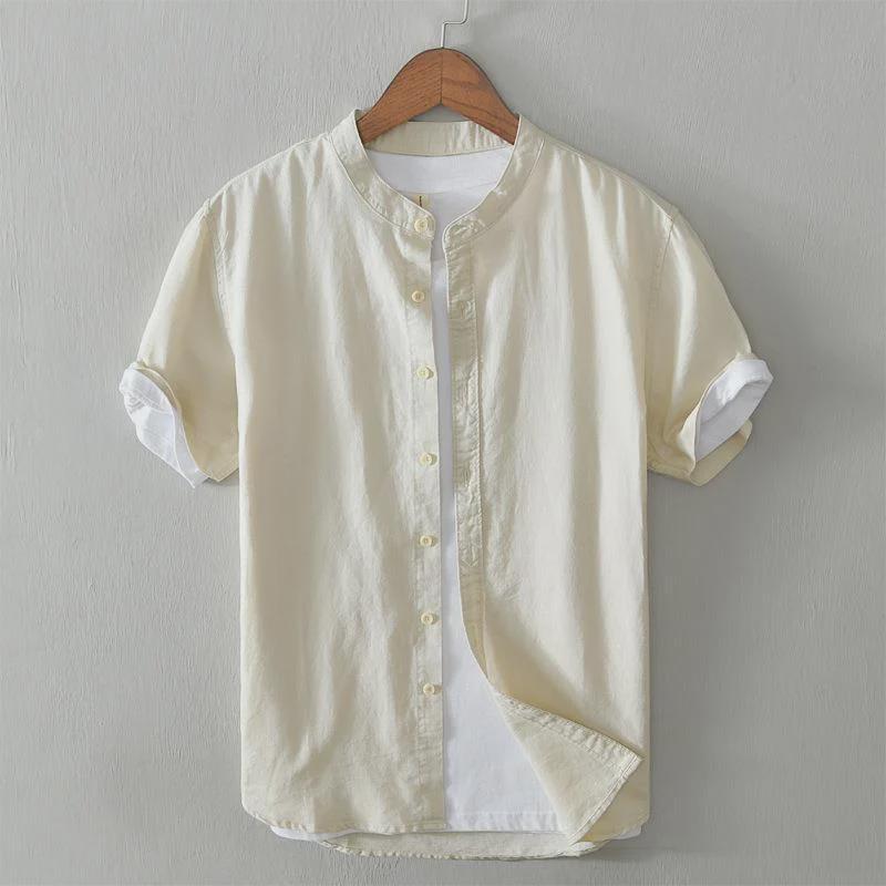 Men's Short-Sleeve Chinese Stand Collar Linen Shirt - Lightweight Summer Casual Fashion