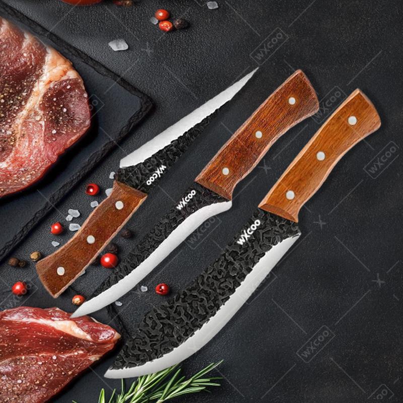 WXCOO Stainless Steel Kitchen Knife Hand Forged Full Tang Rosewood Handle Boning Knife Butcher Knife Meat Cleaver with Sheath