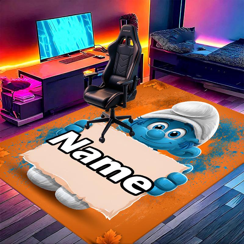 Custom Name Personalized Blue Smurfs Print Carpet, Versatile Home Decor Rug, for Playroom, Apartment, Balcony, Entryway, Hallway Gift
