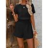 Solid Color round Neck Top and Shortset Pure Color Crew Neck Tops Shorts Suit