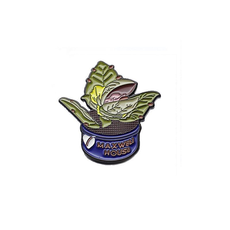 Cartoon Magical Flower Pot Brooch with Green Plants and Coffee Beans