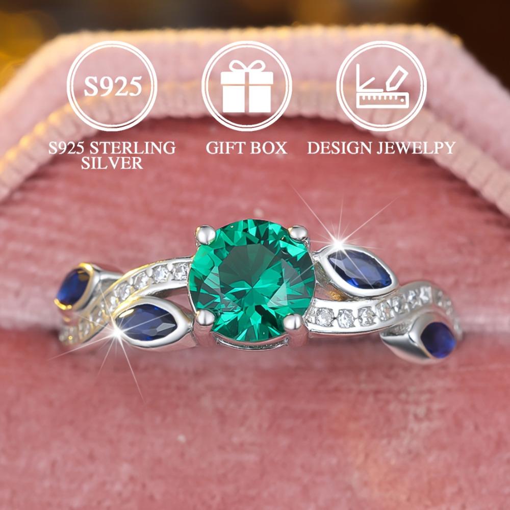 Elegant S925 Sterling Silver Irregular Round Green Zircon Engagement Rings for Women Fashion Wedding Jewelry