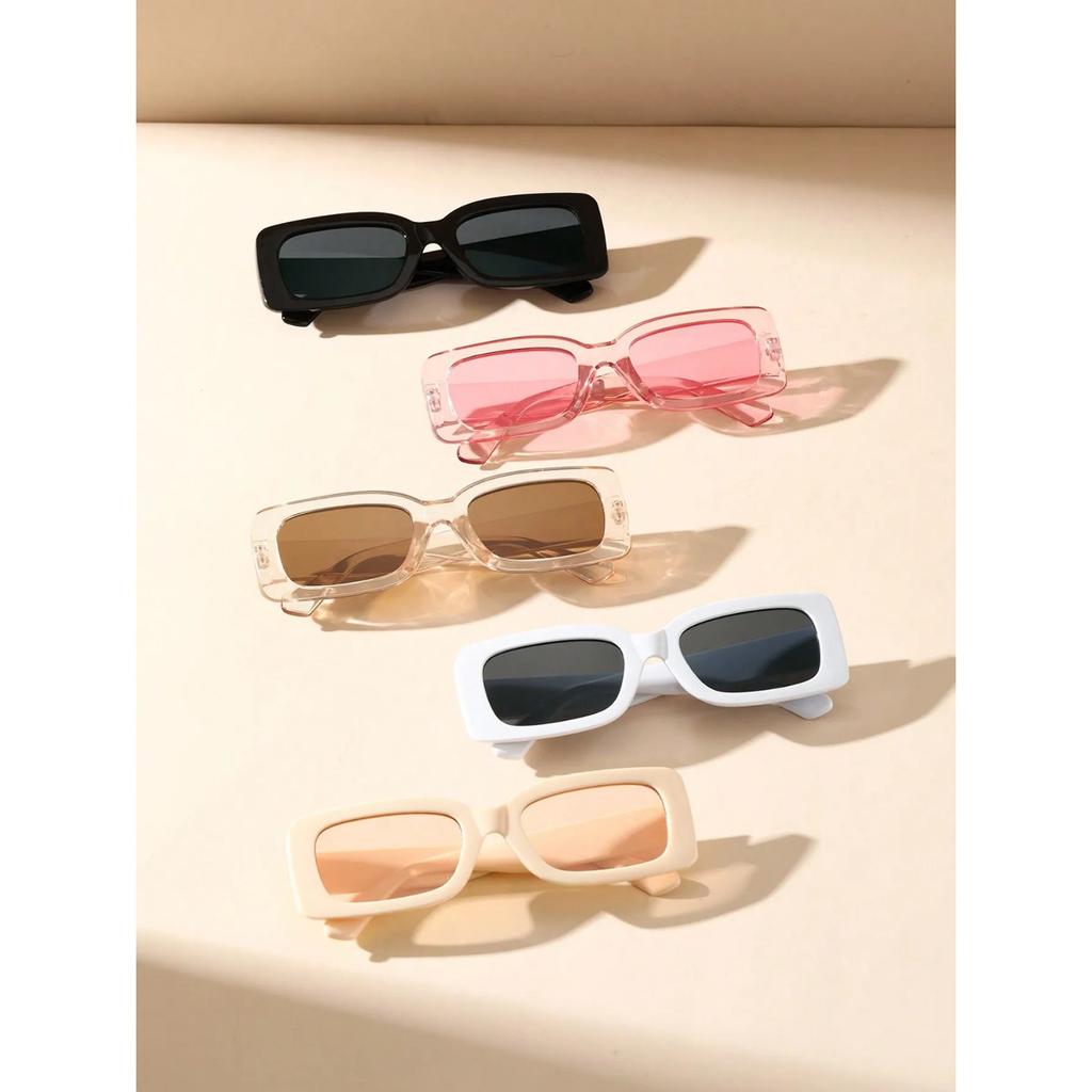 2/5 Stück S modische Sonnenbrillen aus Kunststoff mit rechteckigem Rahmen für Damen und Herren, für den Alltag, Brillen, Urlaubs-Outfits, Strandparty-Accessoires.