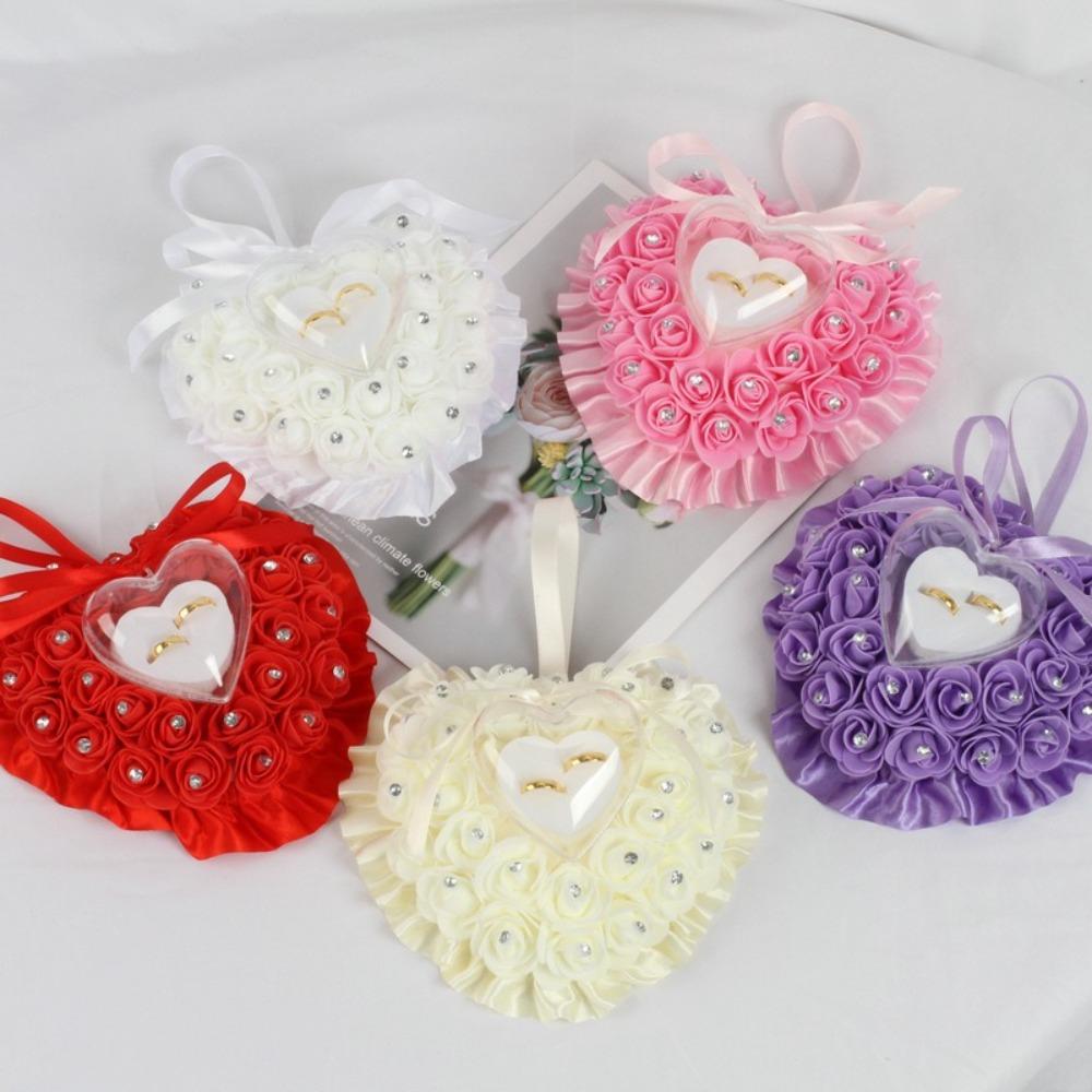 Transparent Box Heart Ring Pillow Romantic Jewelry Case Ring Holder  Valentine's Day Favors