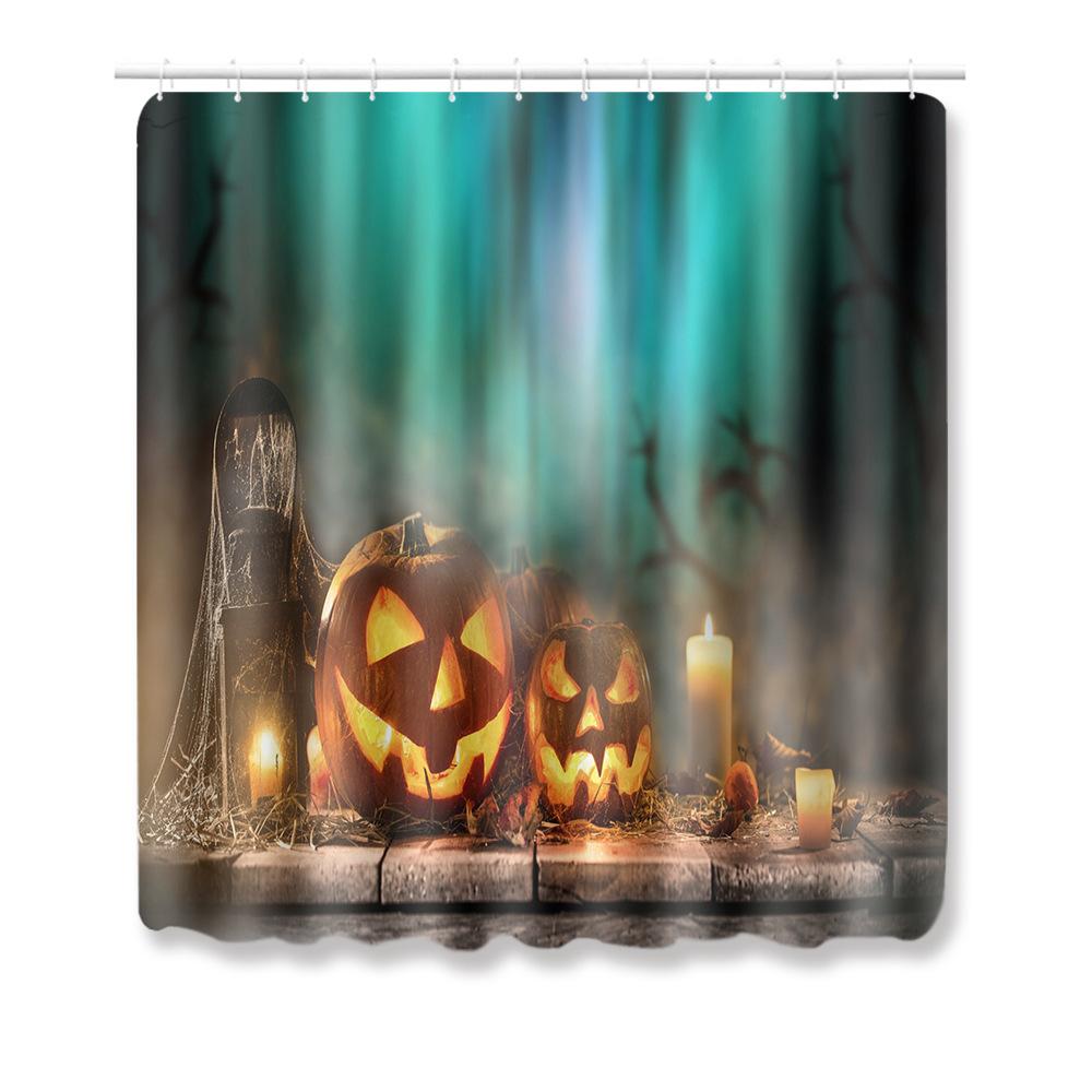 Halloween Bathroom Shower Curtain Floor Mat Combination Four-Piece Set Bathroom Toilet Carpet Door Mat