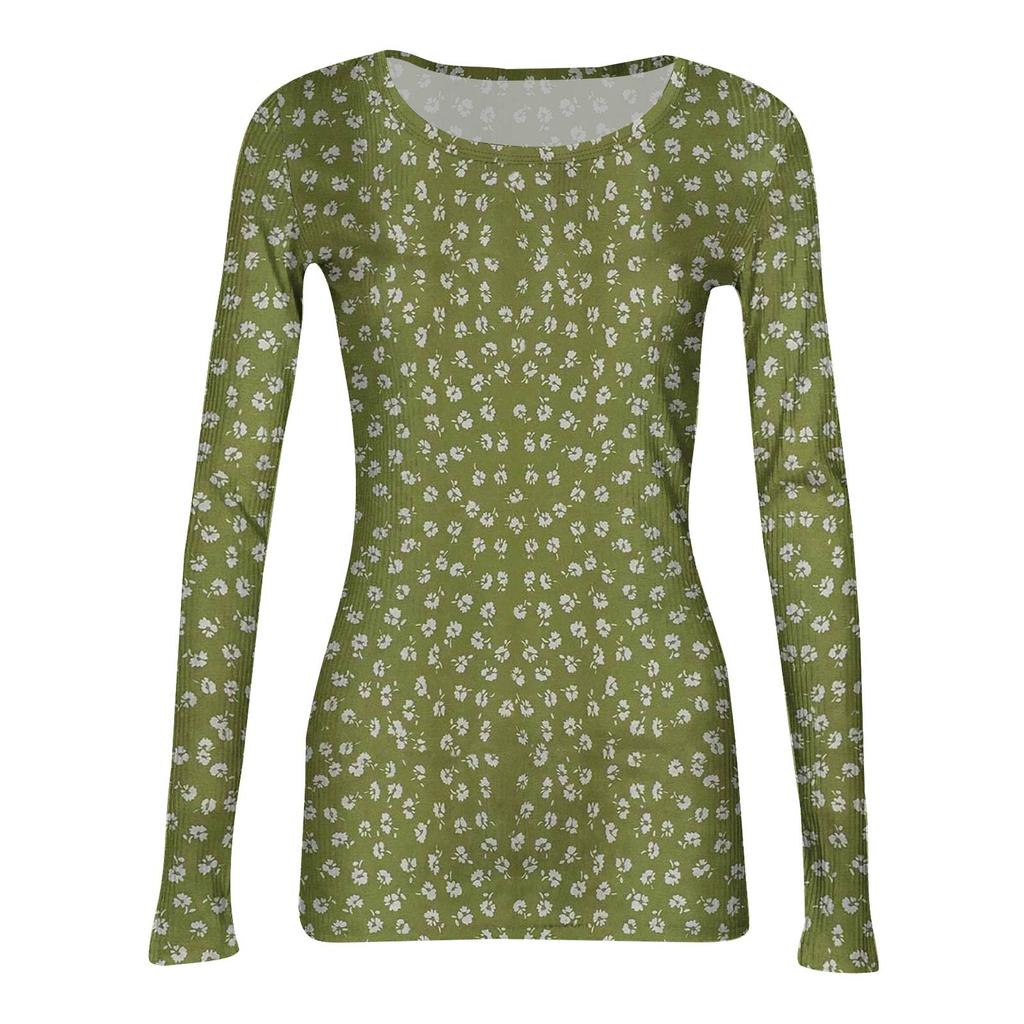 Women's  Slim Bottom T-shirt Fashion Casual Gradient Printing Round Neck Pullover Long Sleeve Top