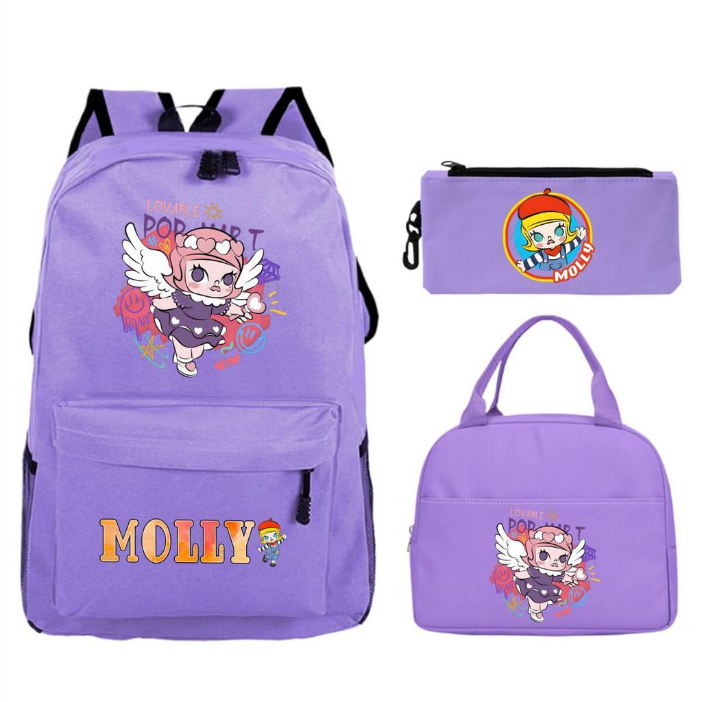 Cute Molly Cartoon Peripheral Casual Backpack Printing Trend Primary and Secondary School Schoolbag Three-piece Set