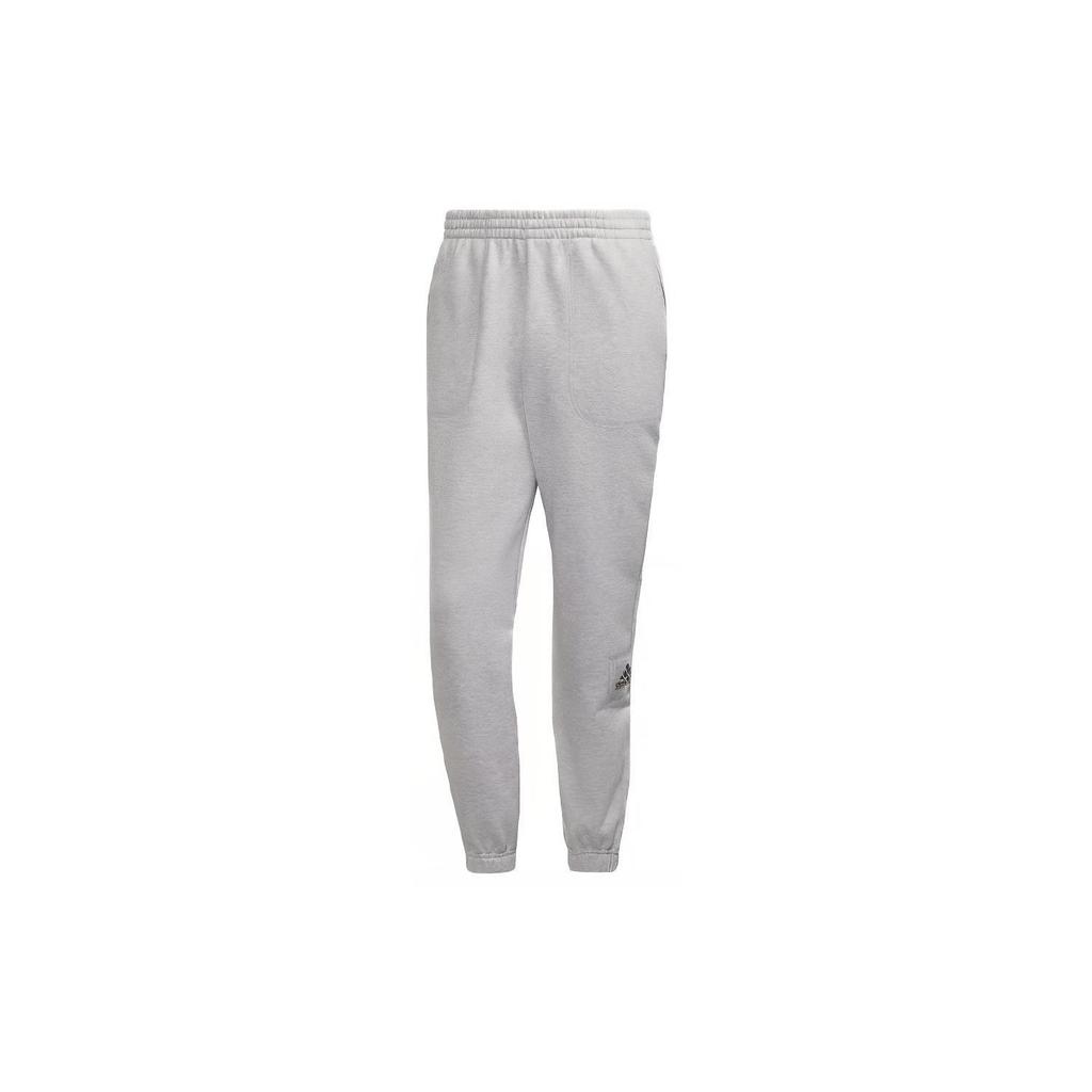 Adidas Embroidered Logo Solid Color Mid Rise Loose Fit Fleece Lined Cuffed Pants Knitted Sweatpants Men's Gray HG8087