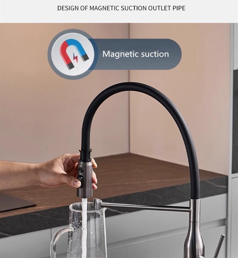 Grey Kitchen Faucet Pull Down Hot and Cold Rotation 304SUS Kitchen Sink Mixer Lead Free Magnetic Suction Sink Mixer