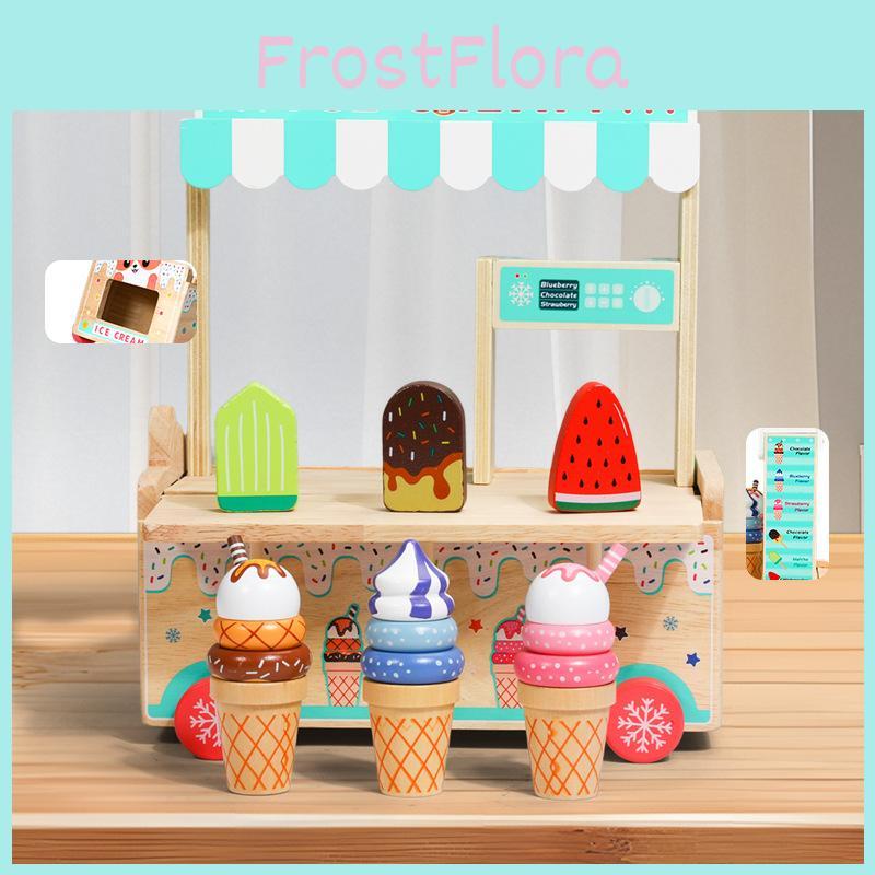Wooden Simulation Ice Cream Cart Children Role Playing Toy Set For Imaginative Play And Parent Child Interaction