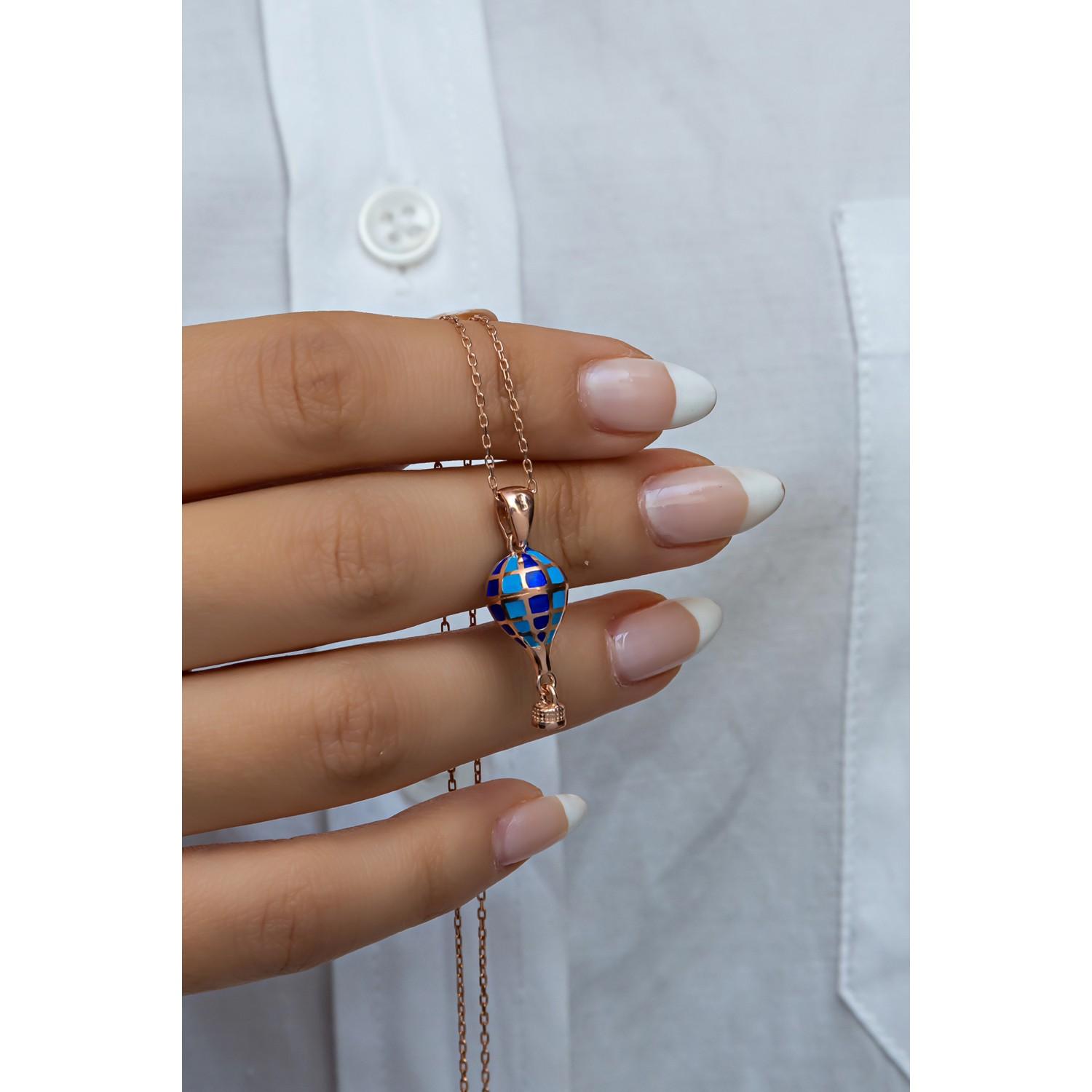 

Серебро 925 пробы 3D синее эмалированное ожерелье с воздушным шаром в виде корзины