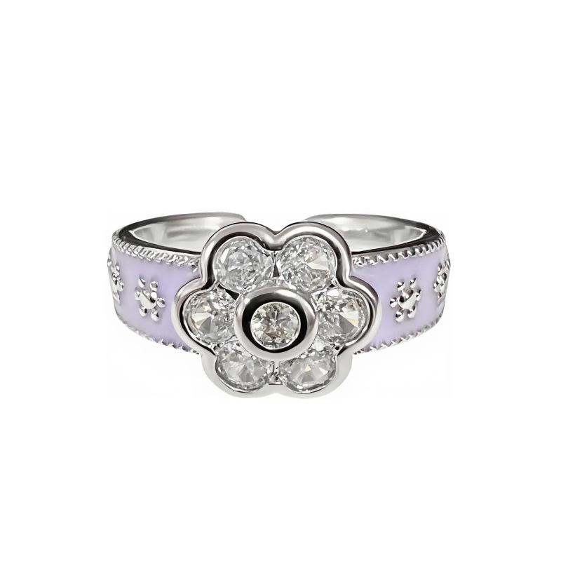 

Light Luxury Temperament Oil Drop Enamel Taro Crape Myrtle Wreath Ring French Retro Diamond Drop Lavender Purple Ring Adjustable opening