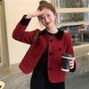 2025 Elegant Petite Red Wool Jacket - Felt French-Korean Style for Women