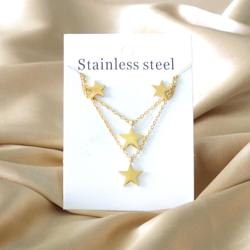 Double Chains Necklace And Earrings Zircon Sets Female Wedding Party Cubic Zirconia 316L Stainless Steel Pendant Zircon Gifts