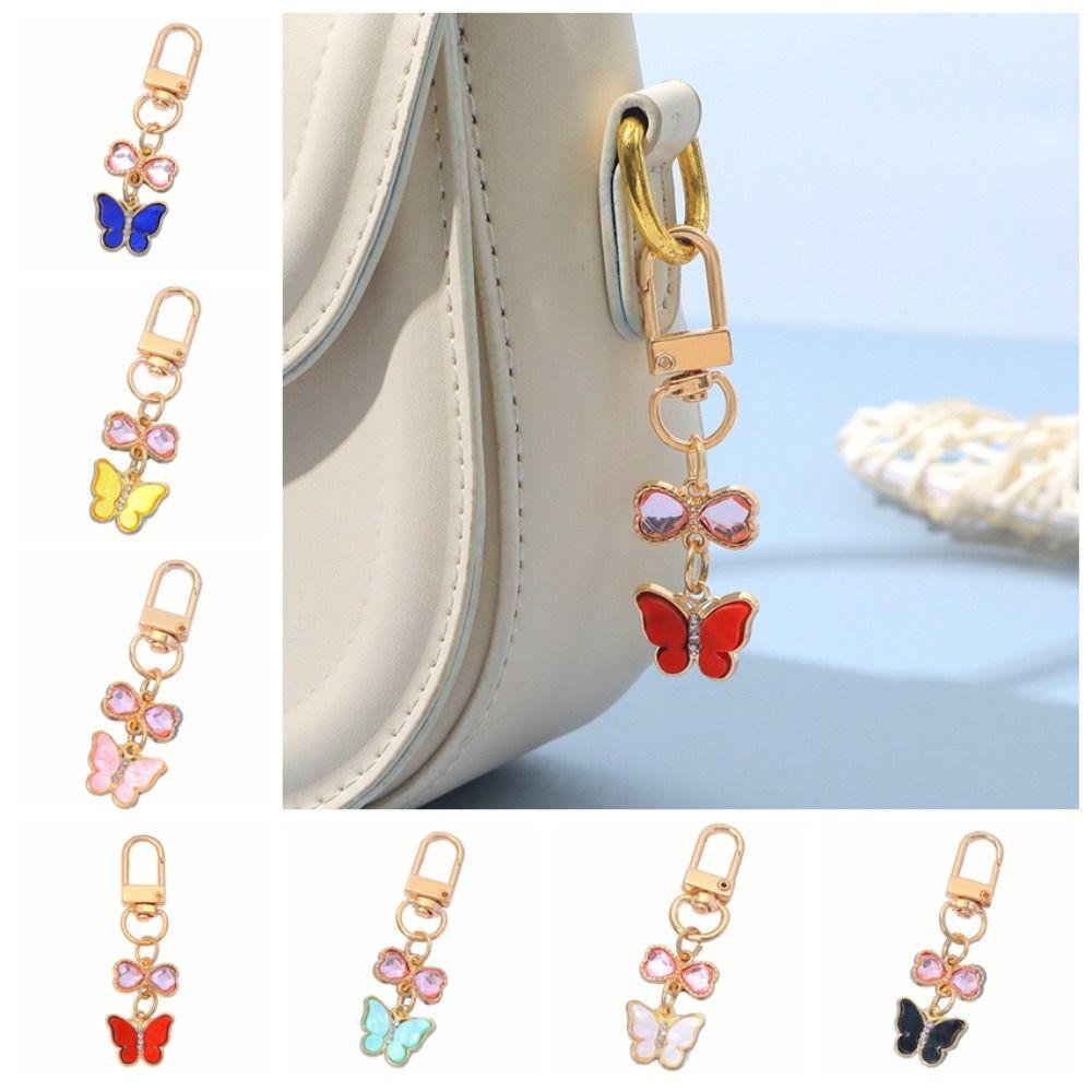 7PCS Y2K Crystal Bow Key Chain Pendant Key Ring Creative Rhinestone Butterfly Keychain  Key Decor